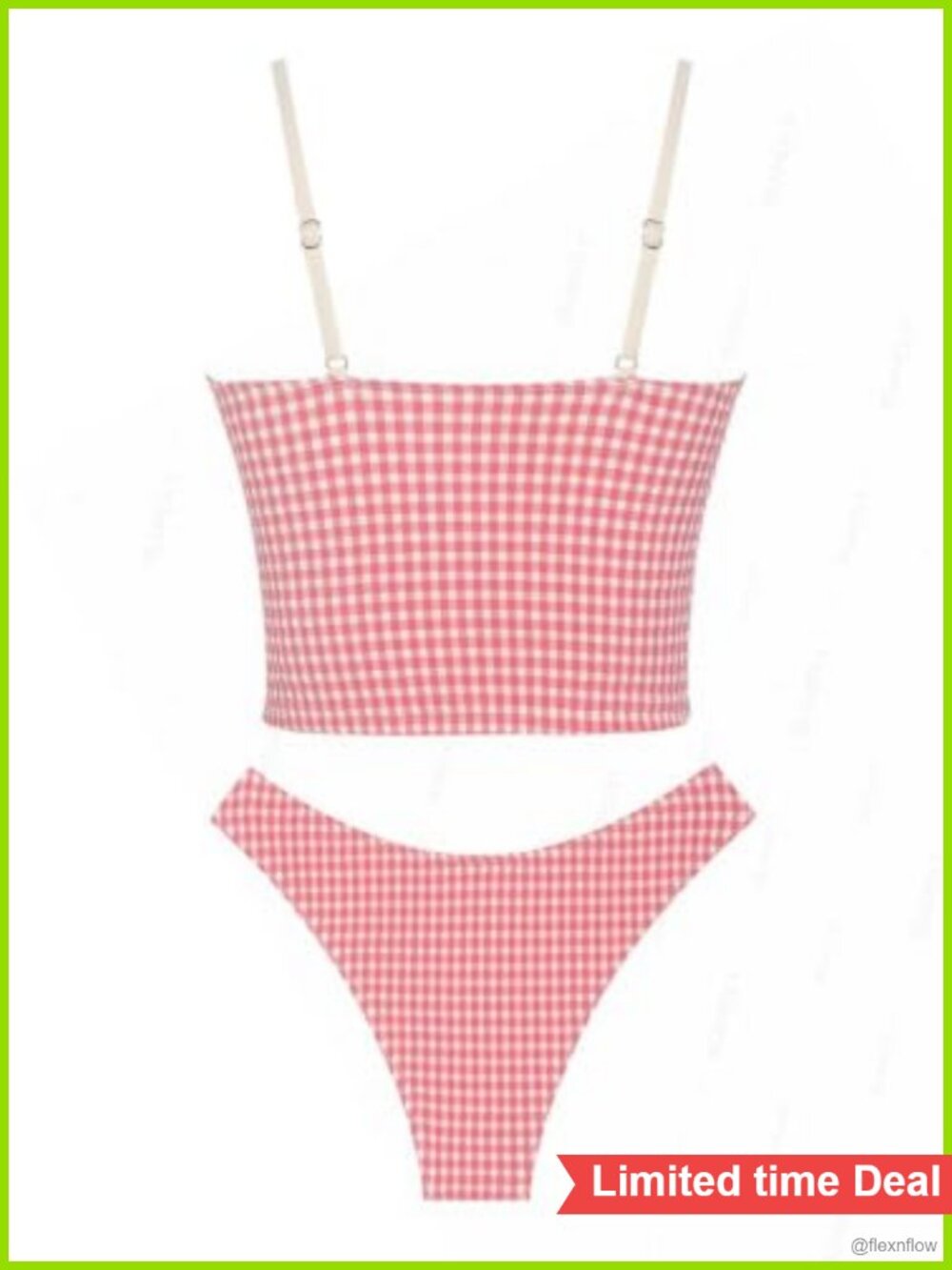 Gingham Tankini Swimsuits Set Ruffles Bowknot Ruched - Picture 2 of 5